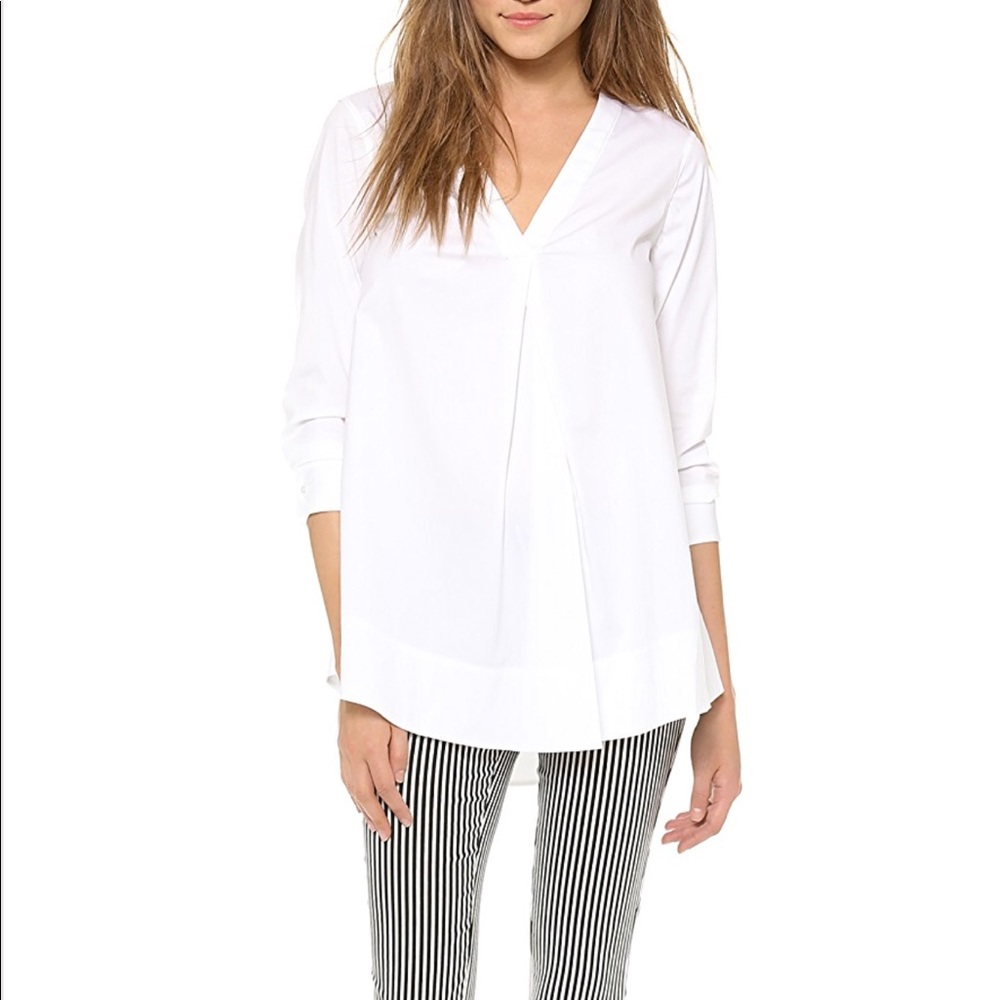 Theory V Neck Sateen White Blouse